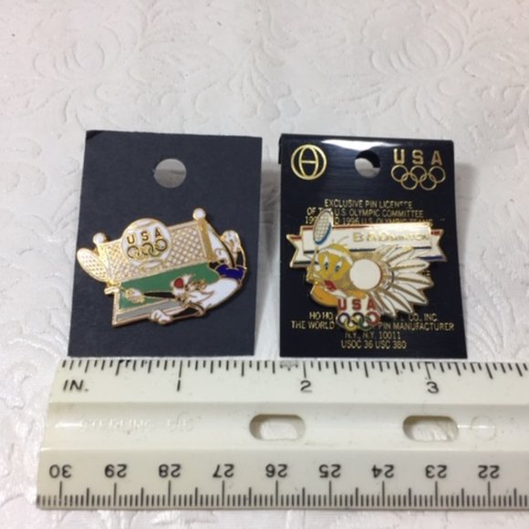 VTG TWO USA Olympic Enamel Pins Atlanta 1996 Tweety Bird Sylvester Cat 1.25" - Picture 5 of 6